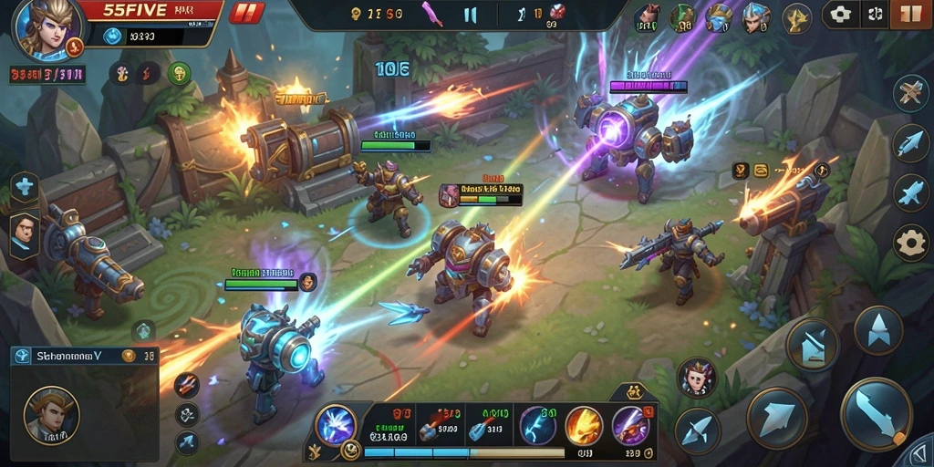 Screenshot gameplay 55FIVE menunjukkan strategi SLG yang mendebarkan.