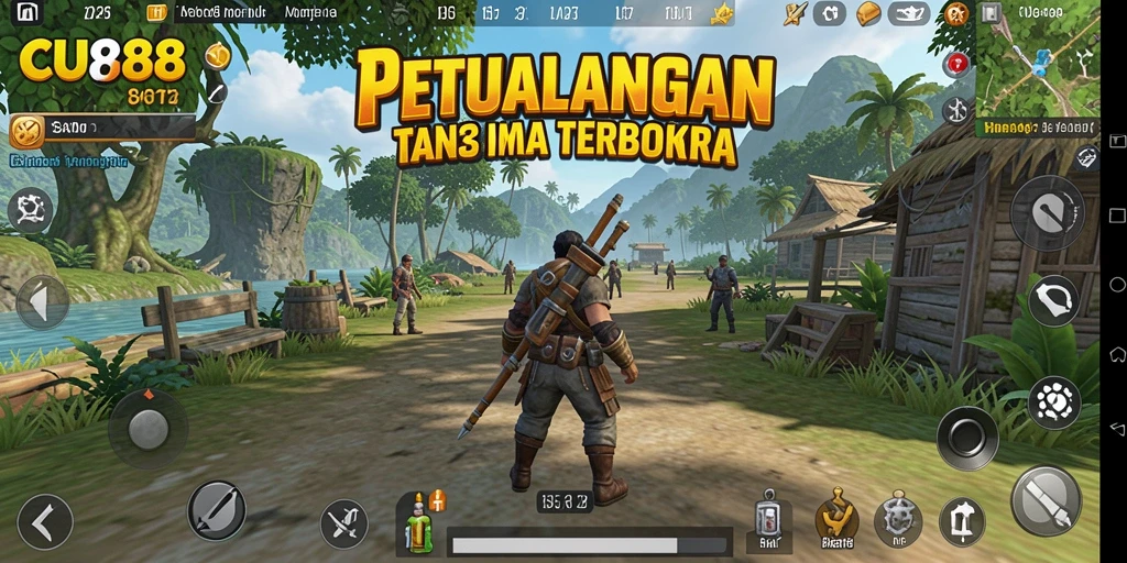 Screenshot gameplay CU888 yang menampilkan petualangan di dunia terbuka.
