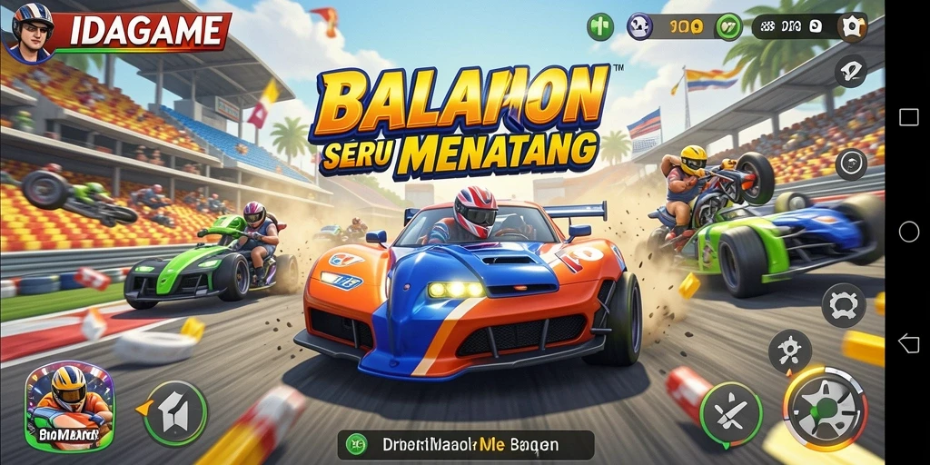 Tampilan gameplay seru dari balapan di IDAGAME dengan mobil yang memukau.